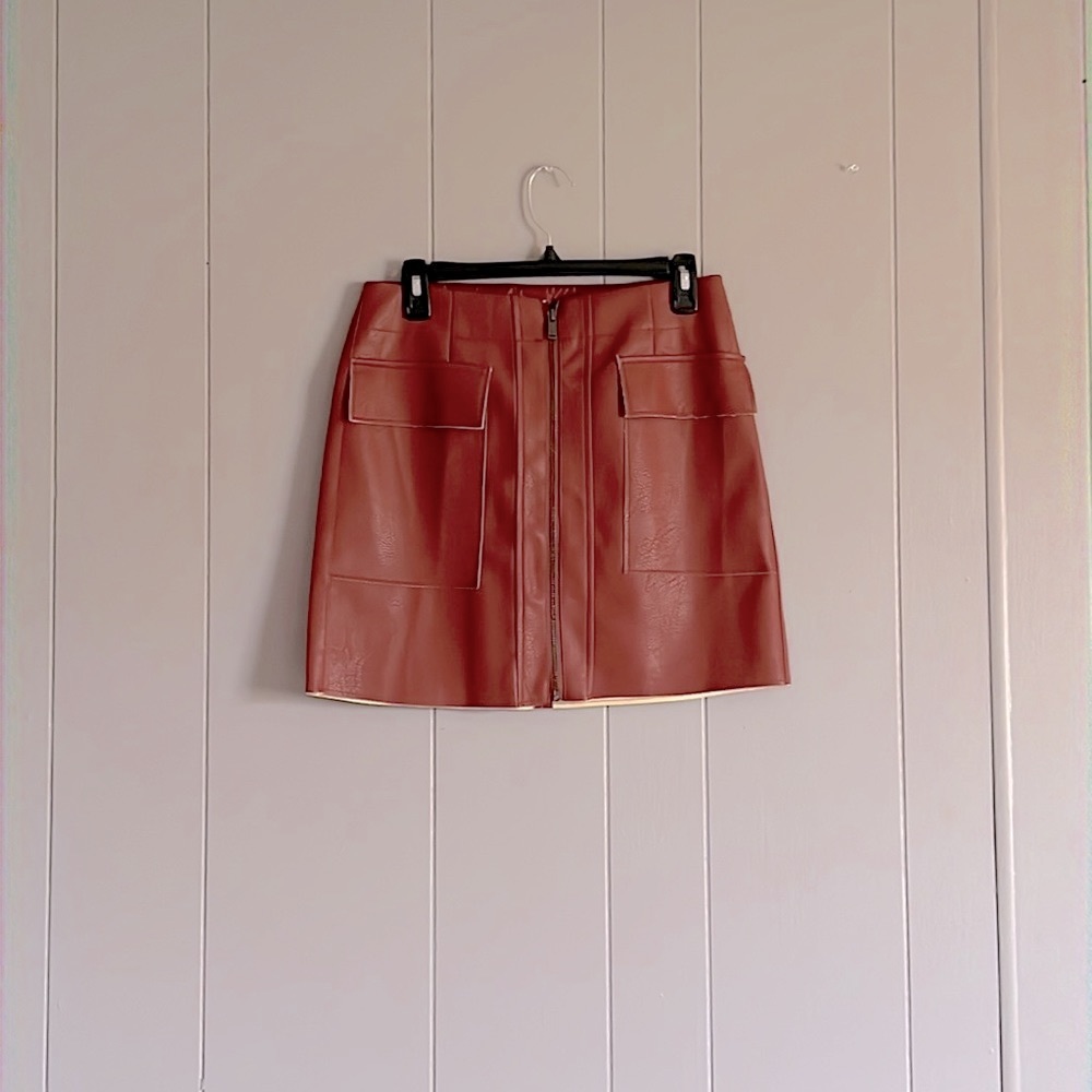 Orange Mini Leather Skirt